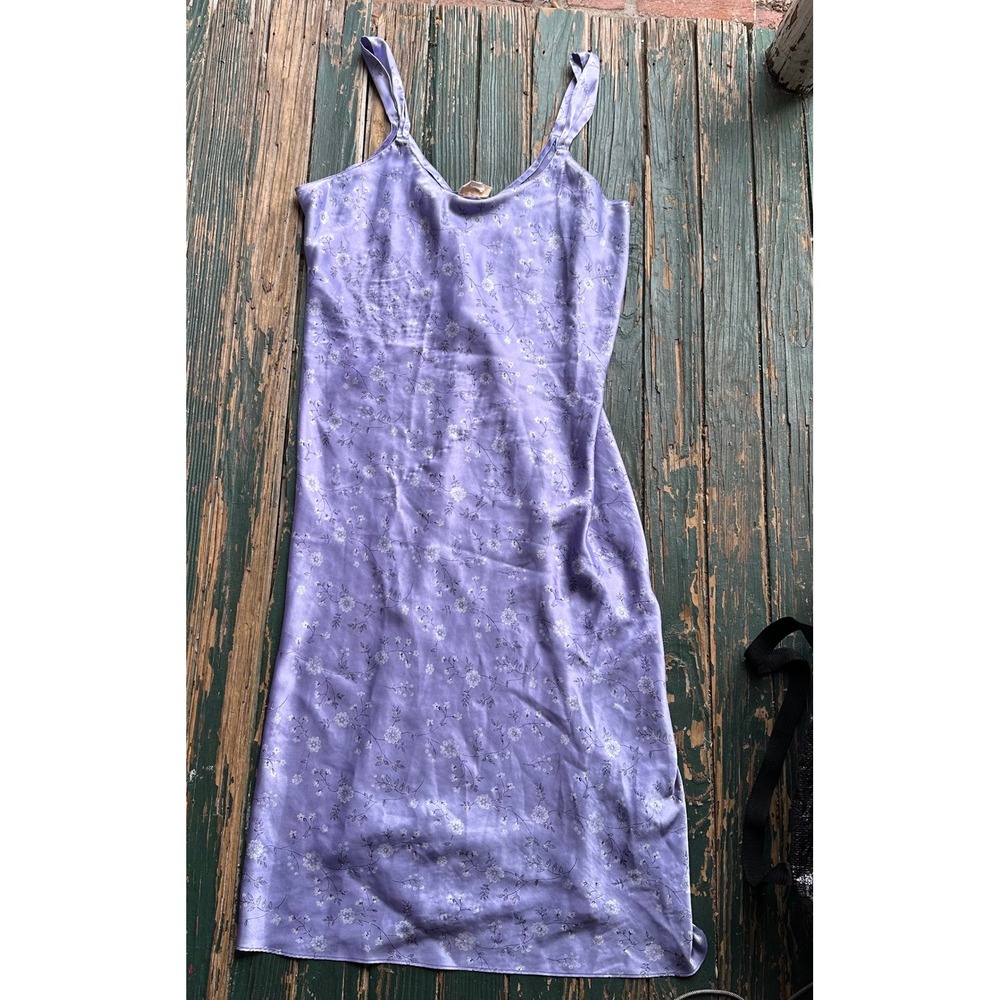 Inner Most Lavender Floral Satin Slip Dress Midi Sleeveless Purple A4447